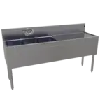 Glastender TSA-66L-S Underbar Sink Unit, 3 Compartment, Stainless Steel, with 7"H backsplash and 1 Drainboard / Faucet Included - 66"W x 19"D