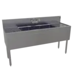 Glastender TSB-60-S Underbar Sink Unit, 3 Compartment, Stainless Steel, with 7"H backsplash and 2 Drainboards / Faucet Included - 60"W x 24"D