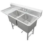 IMC/Teddy SCS-26-2424-30L Commercial Sink, (2) Two Compartment, 16 Gauge Stainless Steel Construction with Stainless Steel Legs and With Left-hand Drainboard - 84" W