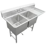 IMC/Teddy SCS-26-2424-30R Commercial Sink, (2) Two Compartment, 16 Gauge Stainless Steel Construction with Stainless Steel Legs and With Right-hand Drainboard - 84" W