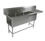 John Boos 3PB1824-1D24R Commercial Sink, (3) Three Compartment, 16 Gauge Stainless Steel Construction with Stainless Steel Legs and With Right-hand Drainboard - 82.19" W