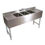John Boos EUB4S96-2D Underbar Sink Unit, 4 Compartment, Stainless Steel, with 3"H Backsplash and 2 Drainboards / Faucet Included - 96"W x 21"D