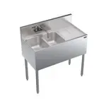 Krowne Metal KR19-32L Underbar Sink Unit, 2 Compartment, Stainless and Galvanized Steel, with 6-1/2"H Backsplash and 1 Drainboard / Faucet Included - 36"W x 19"D