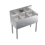 Krowne Metal KR19-33C Underbar Sink Unit, 3 Compartment, Stainless and Galvanized Steel, with 6-1/2"H Backsplash and without Drainboard / Faucet Included - 36"W x 19"D