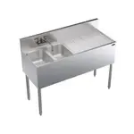 Krowne Metal KR19-42L Underbar Sink Unit, 2 Compartment, Stainless and Galvanized Steel, with 6-1/2"H Backsplash and 1 Drainboard / Faucet Included - 48"W x 19"D
