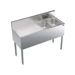 Krowne Metal KR19-42R Underbar Sink Unit, 2 Compartment, Stainless and Galvanized Steel, with 6-1/2"H Backsplash and 1 Drainboard / Faucet Included - 48"W x 19"D