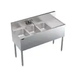 Krowne Metal KR19-43L Underbar Sink Unit, 3 Compartment, Stainless and Galvanized Steel, with 6-1/2"H Backsplash and 1 Drainboard / Faucet Included - 48"W x 19"D