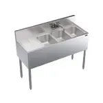 Krowne Metal KR19-43R Underbar Sink Unit, 3 Compartment, Stainless and Galvanized Steel, with 6-1/2"H Backsplash and 1 Drainboard / Faucet Included - 48"W x 19"D