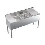 Krowne Metal KR19-53C Underbar Sink Unit, 3 Compartment, Stainless and Galvanized Steel, with 6-1/2"H Backsplash and 2 Drainboards / Faucet Included - 60"W x 19"D