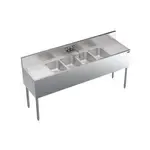 Krowne Metal KR19-64C Underbar Sink Unit, 4 Compartment, Stainless and Galvanized Steel, with 6-1/2"H Backsplash and 2 Drainboards / Faucet Included - 72"W x 19"D