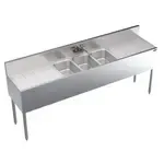 Krowne Metal KR19-73C Underbar Sink Unit, 3 Compartment, Stainless and Galvanized Steel, with 6-1/2"H Backsplash and 2 Drainboards / Faucet Included - 84"W x 19"D