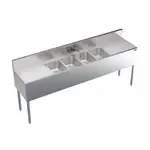 Krowne Metal KR19-74C Underbar Sink Unit, 4 Compartment, Stainless and Galvanized Steel, with 6-1/2"H Backsplash and 2 Drainboards / Faucet Included - 84"W x 19"D