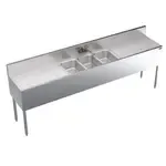 Krowne Metal KR19-83C Underbar Sink Unit, 3 Compartment, Stainless and Galvanized Steel, with 6-1/2"H Backsplash and 2 Drainboards / Faucet Included - 96"W x 19"D