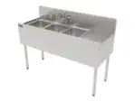 Perlick Corporation TS43L Underbar Sink Unit, 3 Compartment, Stainless Steel, with 6"H Backsplash and 1 Drainboard / Faucet Not Included - 48"W x 18.56"D