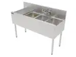 Perlick Corporation TS43R Underbar Sink Unit, 3 Compartment, Stainless Steel, with 6"H Backsplash and 1 Drainboard / Faucet Not Included - 48"W x 18.56"D