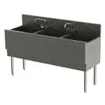 Perlick Corporation TSD543CA Underbar Sink Unit, 3 Compartment, Stainless Steel, with 6"H Backsplash and without Drainboard / Faucet Not Included - 54"W x 24"D