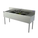 Perlick Corporation TSD83C Underbar Sink Unit, 3 Compartment, Stainless Steel, with 6"H Backsplash and 2 Drainboards / Faucet Not Included - 96"W x 24"D