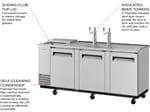 Turbo Air TCB-4SD-N 4 Taps 1/2 Barrel Draft Beer Cooler - Stainless Steel, 4 Kegs Capacity, 115 Volts