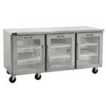 Traulsen CLUC-72R-GD-LRR 72.25'' 3 Section Undercounter Refrigerator with 3 Left/Right Hinged Glass Doors and Side / Rear Breathing Compressor