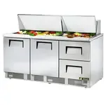True TFP-72-30M-D-2 72.13'' 2 Door 2 Drawer Counter Height Mega Top Refrigerated Sandwich / Salad Prep Table