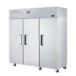 Turbo Air EF72-3-N 77.75'' 65.88 cu. ft. Top Mounted 3 Section Solid Door Stainless Steel and Aluminum Reach-In Freezer
