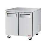 Turbo Air EUR-36-N6 36.38'' 2 Section Undercounter Refrigerator with 2 Left/Right Hinged Solid Doors and Side / Rear Breathing Compressor