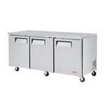 Turbo Air EUR-72-N 72.63'' 3 Section Undercounter Refrigerator with 3 Left/Right Hinged Solid Doors and Side / Rear Breathing Compressor