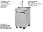 Turbo Air TBD-1SD-N6 2 Taps 1/2 Barrel Draft Beer Cooler - Stainless Steel, 1 Keg Capacity, 115 Volts