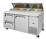 Turbo Air TPR-67SD-D2-N 67'' 1 Door 2 Drawer Counter Height Refrigerated Pizza Prep Table