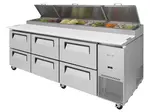 Turbo Air TPR-93SD-D6-N 93.38'' 6 Drawer Counter Height Refrigerated Pizza Prep Table