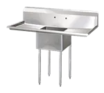 Turbo Air TSA-1-D1 Commercial Sink, (1) One Compartment, 18 Gauge Stainless Steel Construction with Galvanized Steel Legs and with 2 Drainboards - 54" W