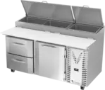 Victory Refrigeration VPPD67HC-2 67.00'' 1 Door 2 Drawer Counter Height Refrigerated Pizza Prep Table