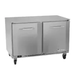 Victory Refrigeration VUF48HC 48'' 2 Section Undercounter Freezer with 2 Left/Right Hinged Solid Doors and Front Breathing Compressor